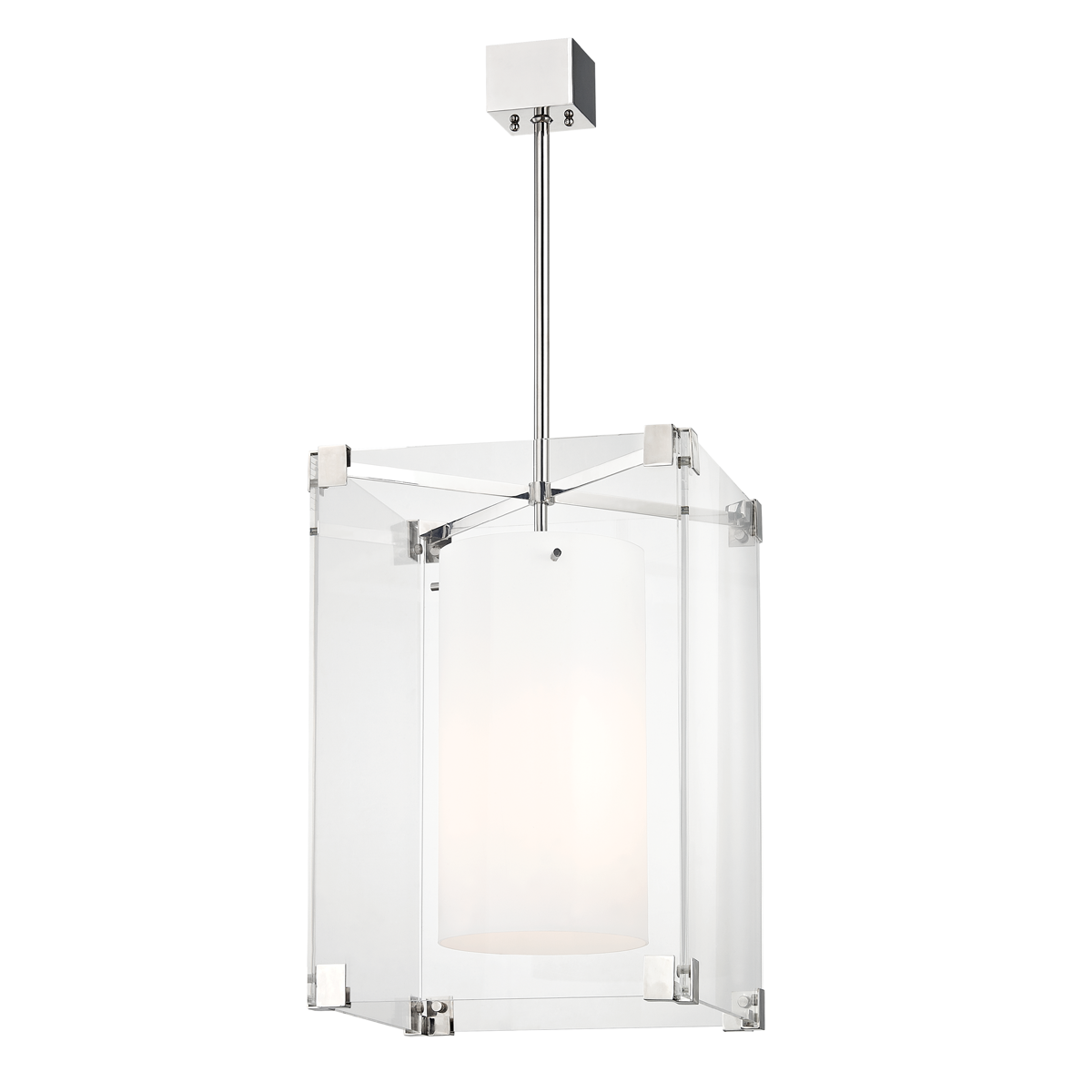 Achilles Pendant 18" in polished nickel shown from a second angle to highlight the shade shape and metal detail.