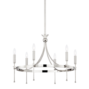 Gates Chandelier 26.75" in polished nickel shown from a second angle to highlight the frame, arms, and shade detail.