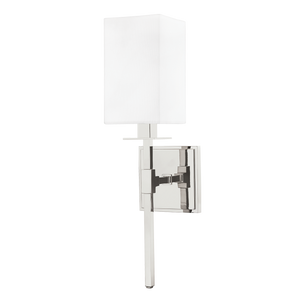 Taunton Wall Sconce in polished nickel shown from the front to reveal the arm curve and shade silhouette.