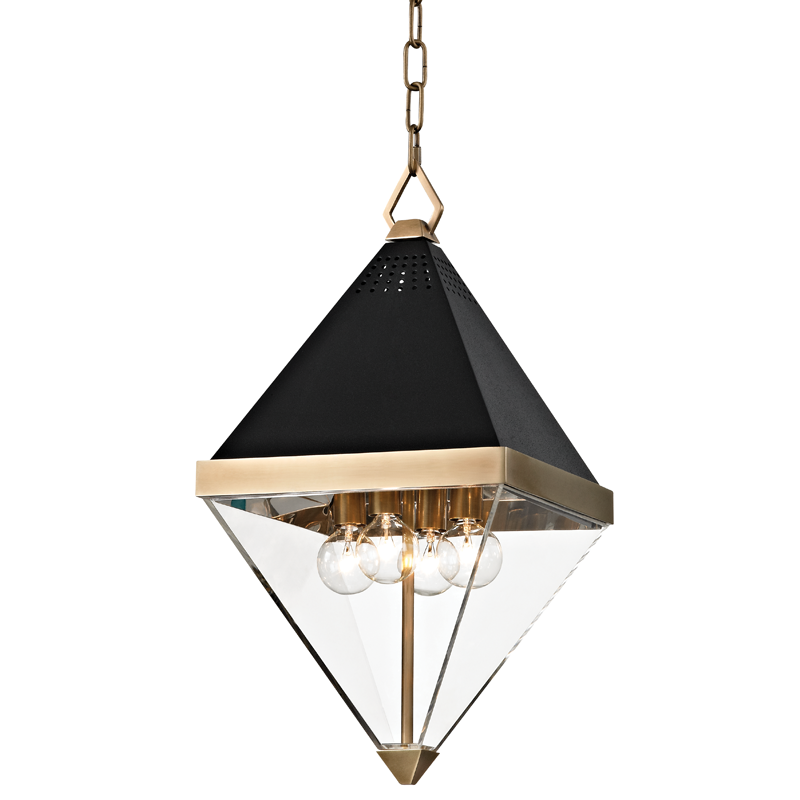 Coltrane Lantern 10" in aged brass — a Hudson Valley lantern for entries, foyers, and covered porches at Laurie Yapp Home.