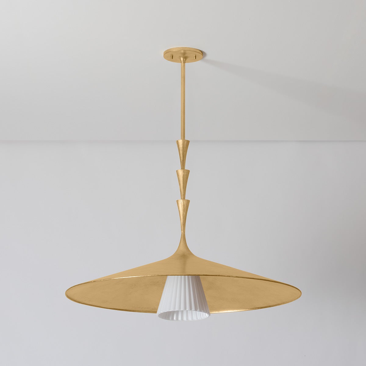Vails Gate Pendant 34" shown from a second angle to highlight the shade shape and metal detail.