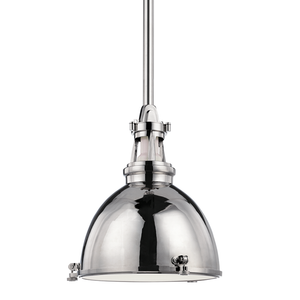 Massena Pendant 13.5" in polished nickel shown from a second angle to highlight the shade shape and metal detail.