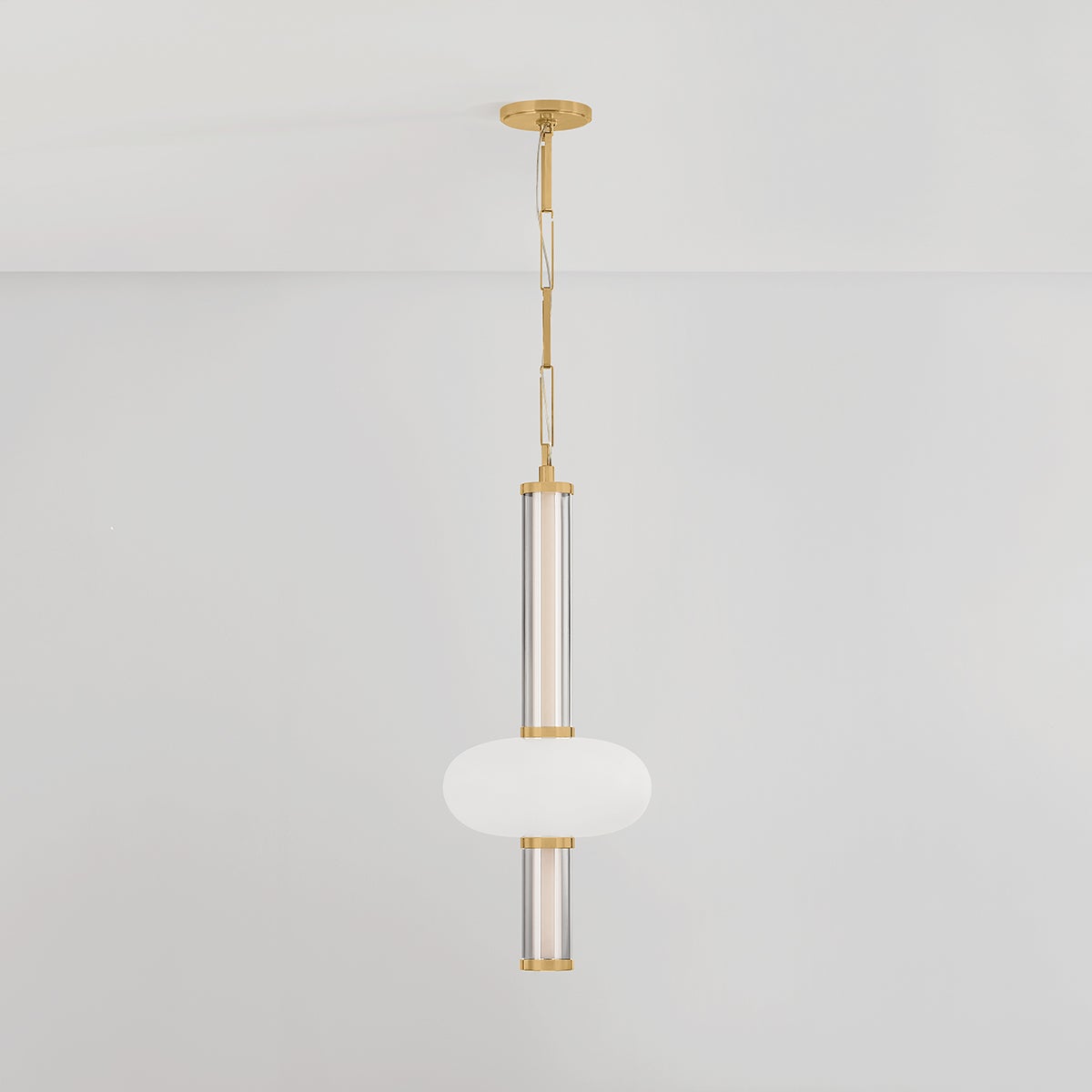 Corbin Pendant shown from the front to reveal the shade shape and metal detail.