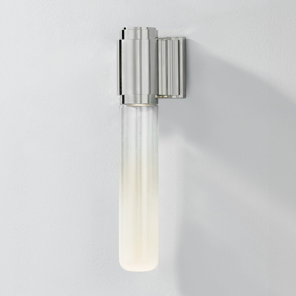 Colrain Wall Sconce 5.25" x 17.5" in polished nickel shown from the front to reveal the arm curve and shade silhouette.