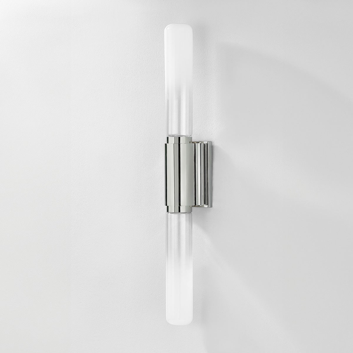 Close-up of the Colrain Wall Sconce 5.25" x 31.75" in polished nickel showing the arm curve and shade silhouette.