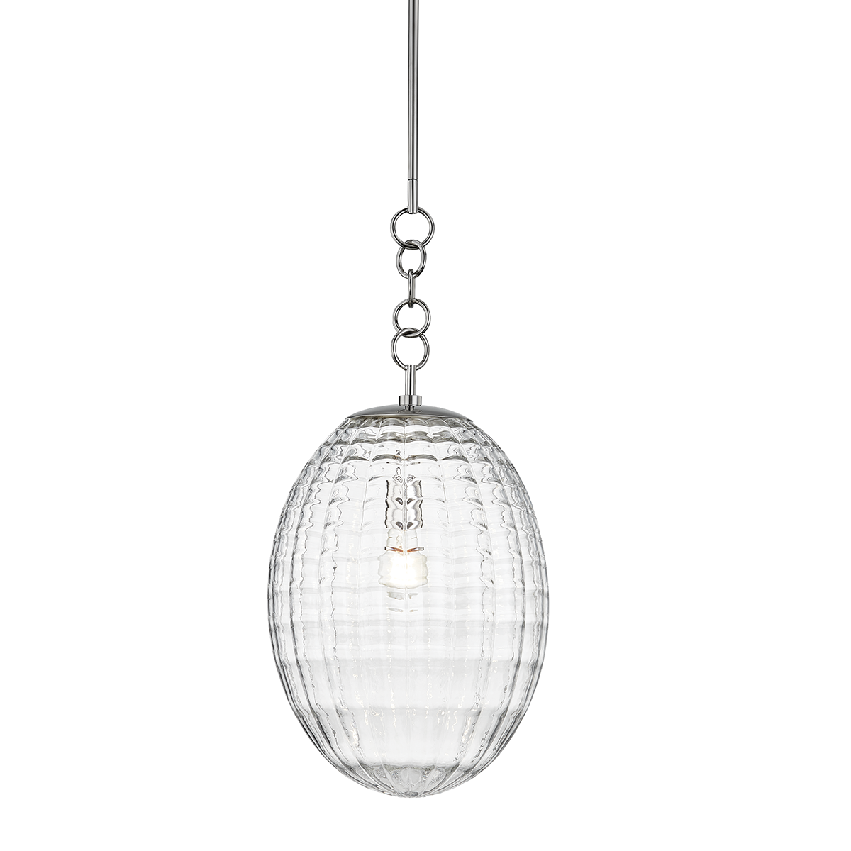Venice Pendant 12" in polished nickel shown from a second angle to highlight the shade shape and metal detail.