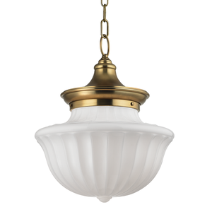 Dutchess Pendant 15" in aged brass — a Hudson Valley pendant for kitchens, entries, and dining rooms at Laurie Yapp Home.