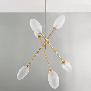 Alberton Chandelier 52.5" in aged brass shown from the front to reveal the frame, arms, and shade detail.