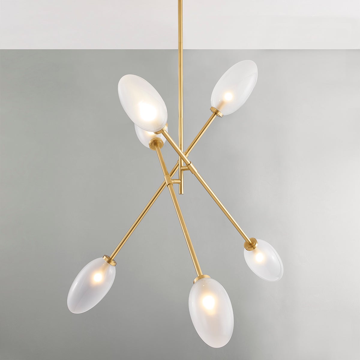 Close-up of the Alberton Chandelier 52.5" in aged brass showing the frame, arms, and shade detail.