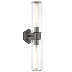 Roebling Wall Sconce 4.75" x 23.75" in bronze shown from a second angle to highlight the arm curve and shade silhouette.