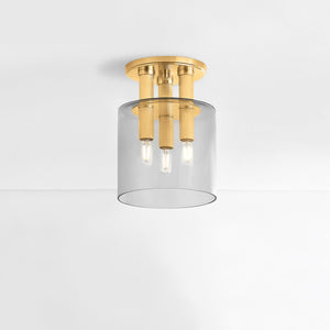 Crystler Flush Mount 8.5" in aged brass shown from the front to reveal the shade profile and mounting canopy.
