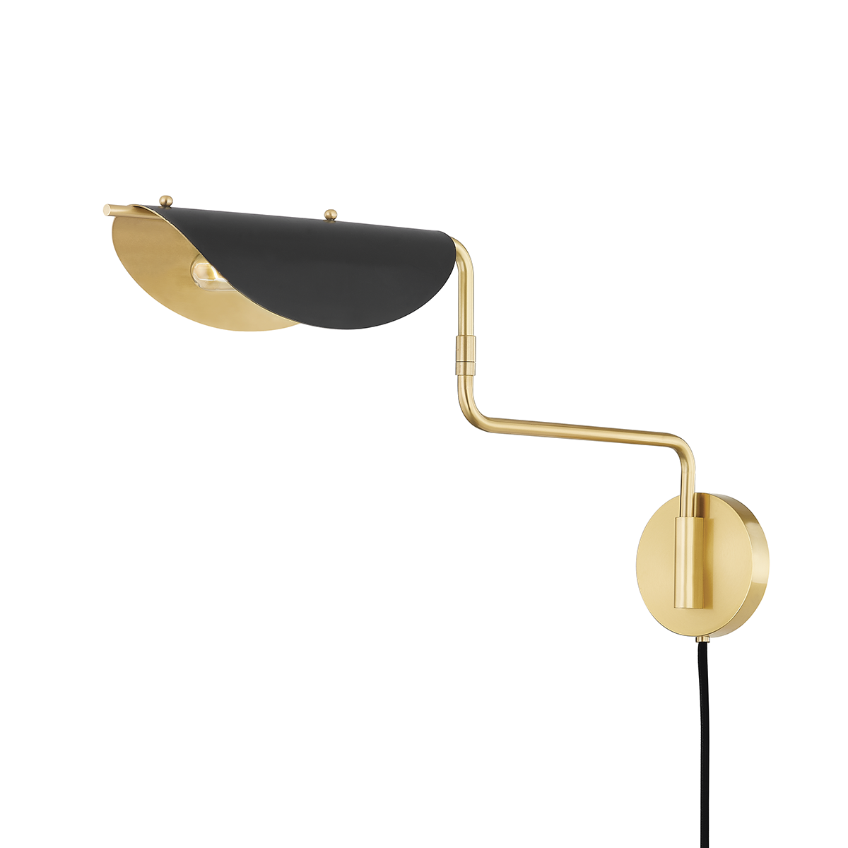 Suffield Plug-In Sconce in aged brass — a Hudson Valley plug-in sconce for bedrooms, living rooms, and reading nooks at Laurie Yapp Home.