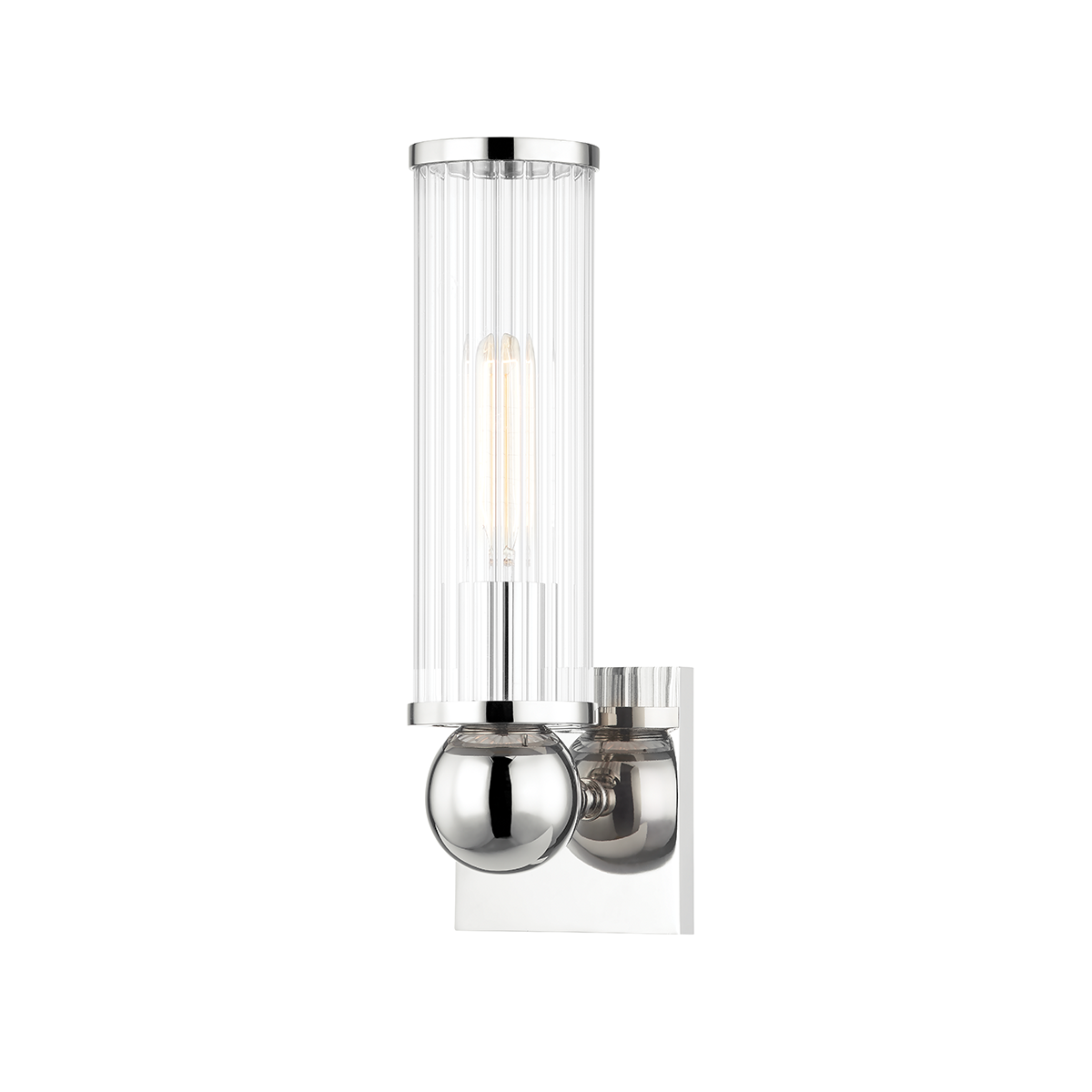 Malone Wall Sconce 4.5" x 13.5" in polished nickel shown from a second angle to highlight the arm curve and shade silhouette.