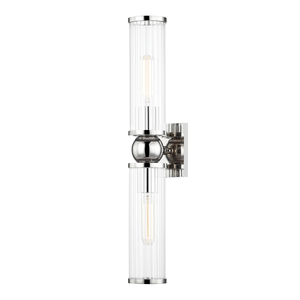Malone Wall Sconce 4.5" x 22.25" in polished nickel shown from a second angle to highlight the arm curve and shade silhouette.