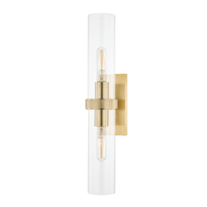 Briggs Wall Sconce 4.5" x 23" in aged brass — a Hudson Valley wall sconce for bathrooms, hallways, and living rooms at Laurie Yapp Home.