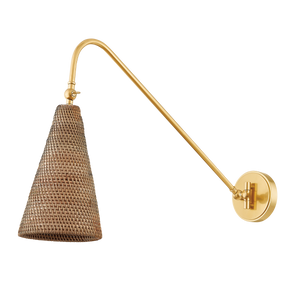 Averack Plug-In Sconce in aged brass — a Hudson Valley plug-in sconce for bedrooms, living rooms, and reading nooks at Laurie Yapp Home.