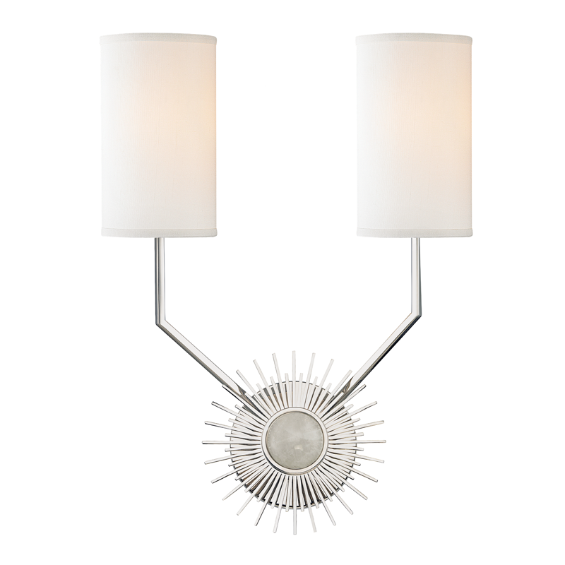 Borland Wall Sconce in polished nickel shown from a second angle to highlight the arm curve and shade silhouette.