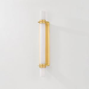Groveland Station Wall Sconce 4.75" x 27.75" in aged brass shown from a second angle to highlight the arm curve and shade silhouette.
