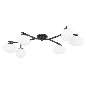 Wagner Semi Flush 33.75" x 7.75" in bronze shown from a second angle to highlight the shade profile and mounting canopy.