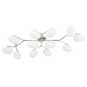 Wagner Semi Flush 33.75" x 7.75" in polished nickel shown from the front to reveal the shade profile and mounting canopy.