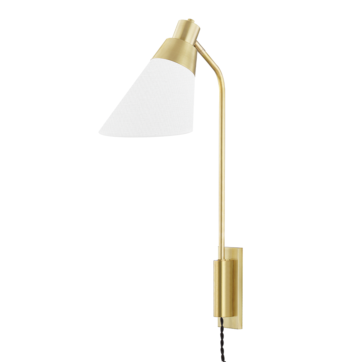 Hooke Plug-In Sconce in aged brass — a Hudson Valley plug-in sconce for bedrooms, living rooms, and reading nooks at Laurie Yapp Home.