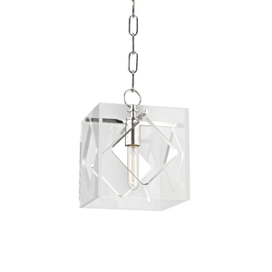 Travis Lantern 9" in polished nickel shown from a second angle to highlight the frame and glass panel detail.