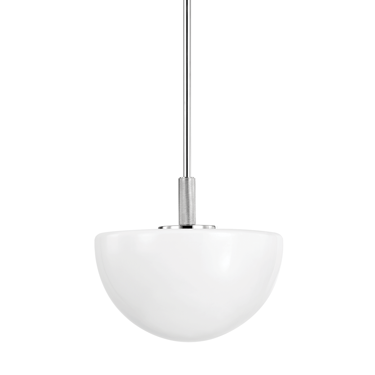 Lethbridge Pendant 15" in polished nickel shown from the front to reveal the shade shape and metal detail.