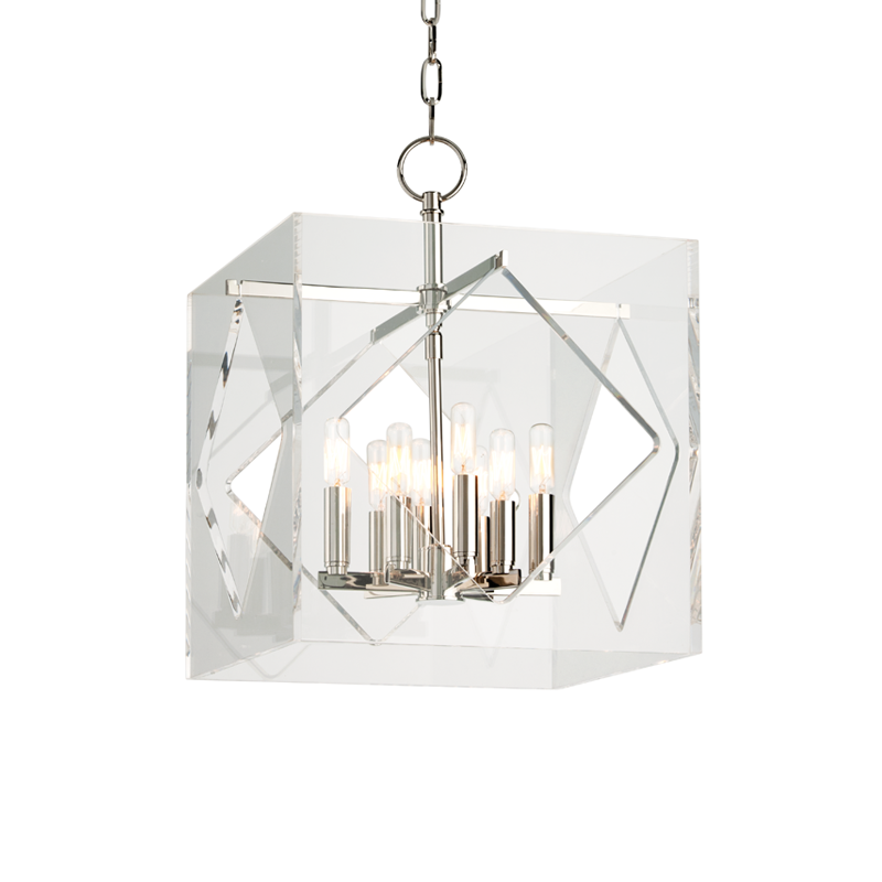 Travis Lantern 16" in polished nickel shown from a second angle to highlight the frame and glass panel detail.