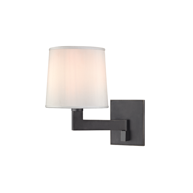 Fairport Wall Sconce 7.5" in bronze shown from a second angle to highlight the arm curve and shade silhouette.