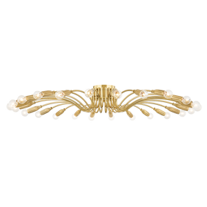 Barney Semi Flush 49.25" in aged brass — a Hudson Valley close-to-ceiling for hallways, bedrooms, and entryways at Laurie Yapp Home.