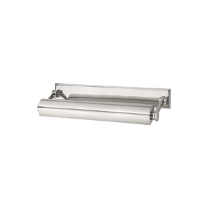 Merrick Picture Light 17.5" in polished nickel shown from a second angle to highlight the arm curve and shade proportion.