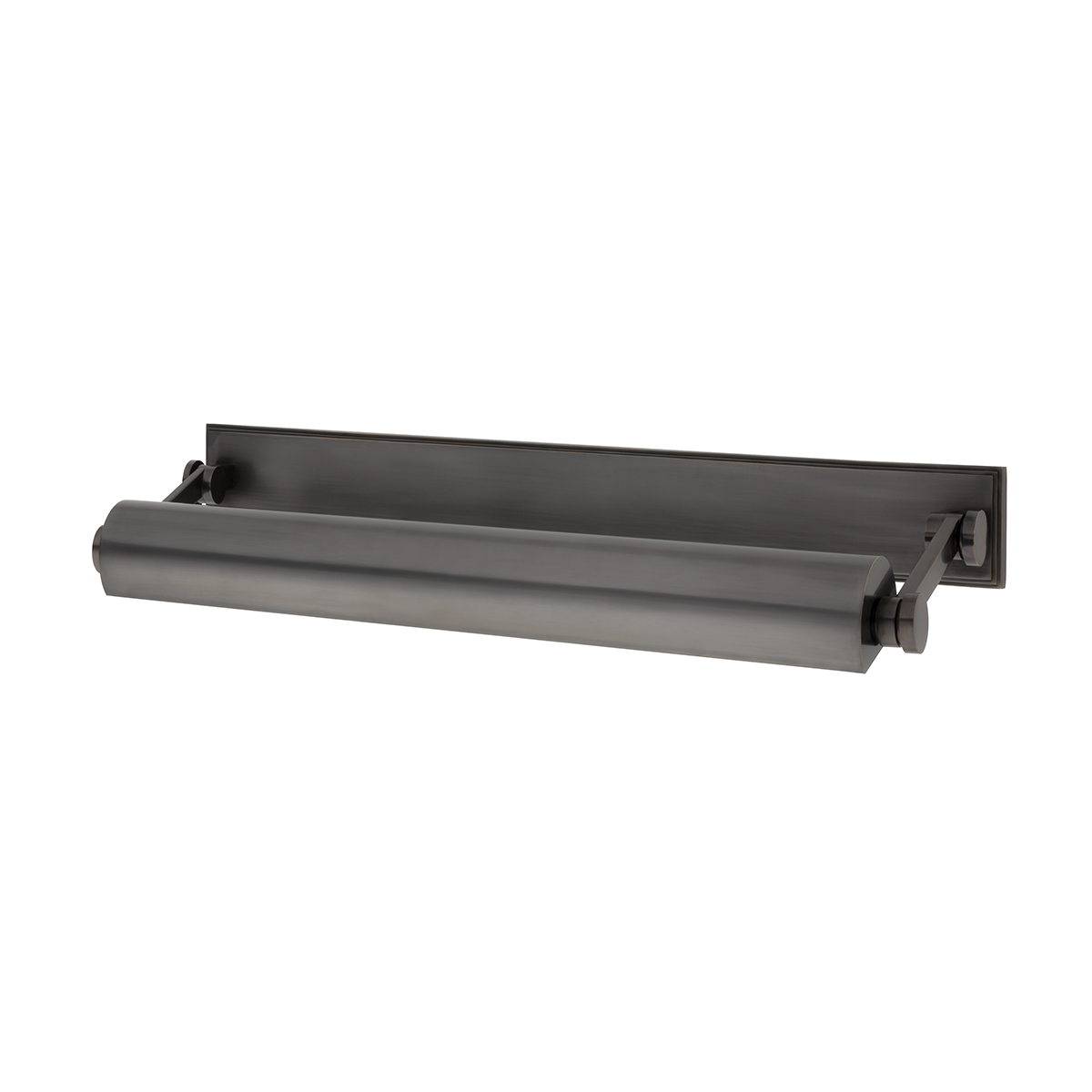 Merrick Picture Light 24.5" in dark bronze shown from a second angle to highlight the arm curve and shade proportion.