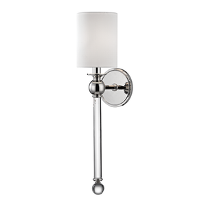 Gordon Wall Sconce in polished nickel shown from a second angle to highlight the arm curve and shade silhouette.