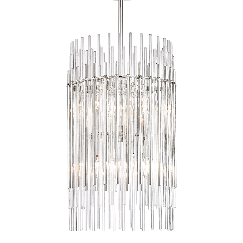 Wallis Pendant 15" in polished nickel shown from a second angle to highlight the shade shape and metal detail.