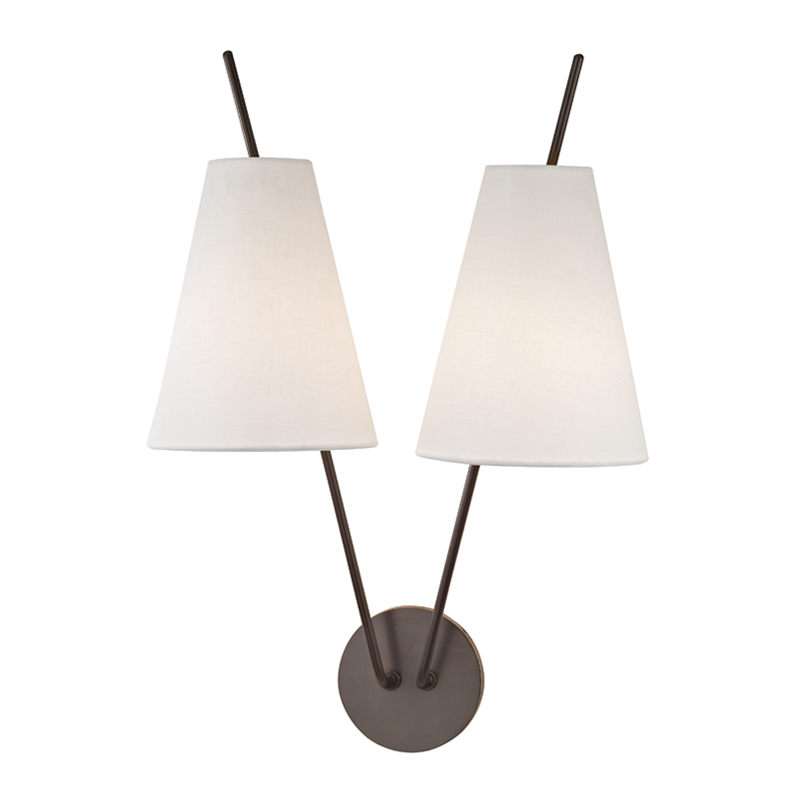 Campagna Wall Sconce in Aged Brass shown from a second angle to highlight the arm curve and shade silhouette.