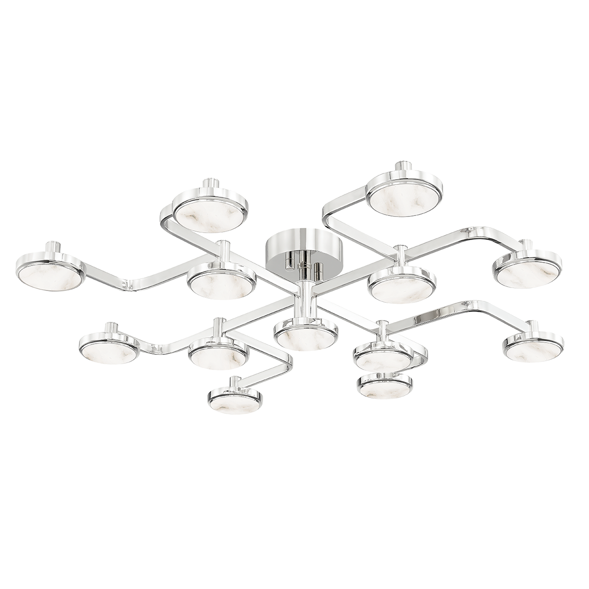 Meander Semi Flush 43.25" in polished nickel shown from a second angle to highlight the shade profile and mounting canopy.