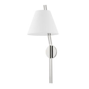 Shokan Wall Sconce in polished nickel shown from the front to reveal the arm curve and shade silhouette.