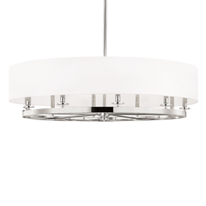 Durham Chandelier 42" in polished nickel shown from the front to reveal the frame, arms, and shade detail.
