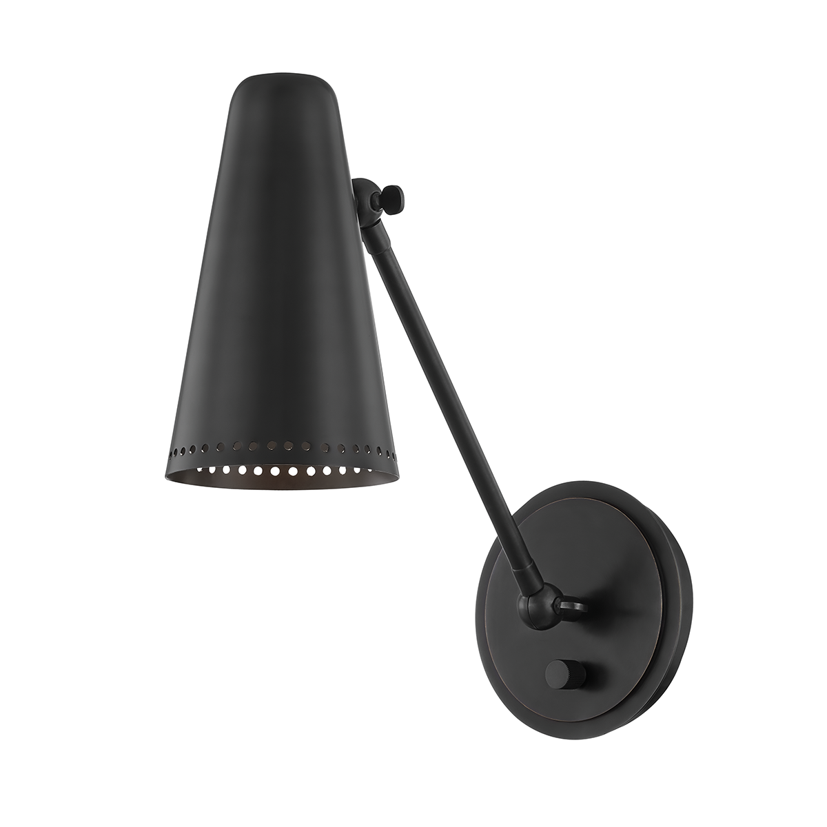 Easley Wall Sconce in bronze shown from a second angle to highlight the arm curve and shade silhouette.