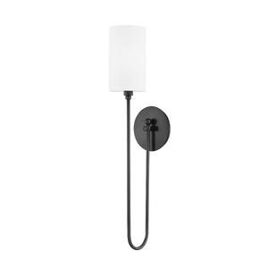 Harlem Wall Sconce in bronze shown from a second angle to highlight the arm curve and shade silhouette.