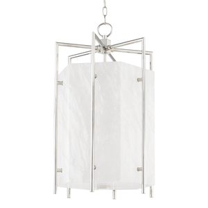 Flatbush Lantern in polished nickel shown from a second angle to highlight the frame and glass panel detail.