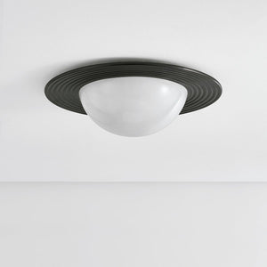 Close-up of the Geraldton Flush Mount 21" in dark bronze showing the shade profile and mounting canopy.