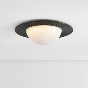 Close-up of the Geraldton Flush Mount 21" in dark bronze showing the shade profile and mounting canopy.