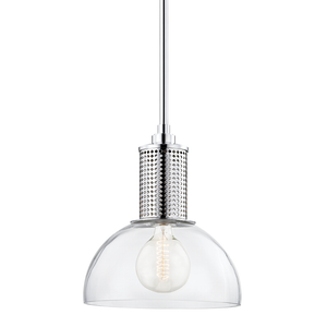 Halcyon Pendant in polished nickel shown from the front to reveal the shade shape and metal detail.