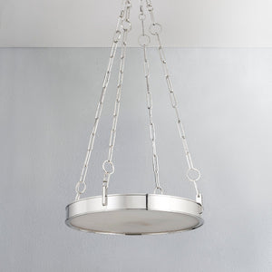 Close-up of the Kirby Chandelier 20" x 3.5" in polished nickel showing the frame, arms, and shade detail.