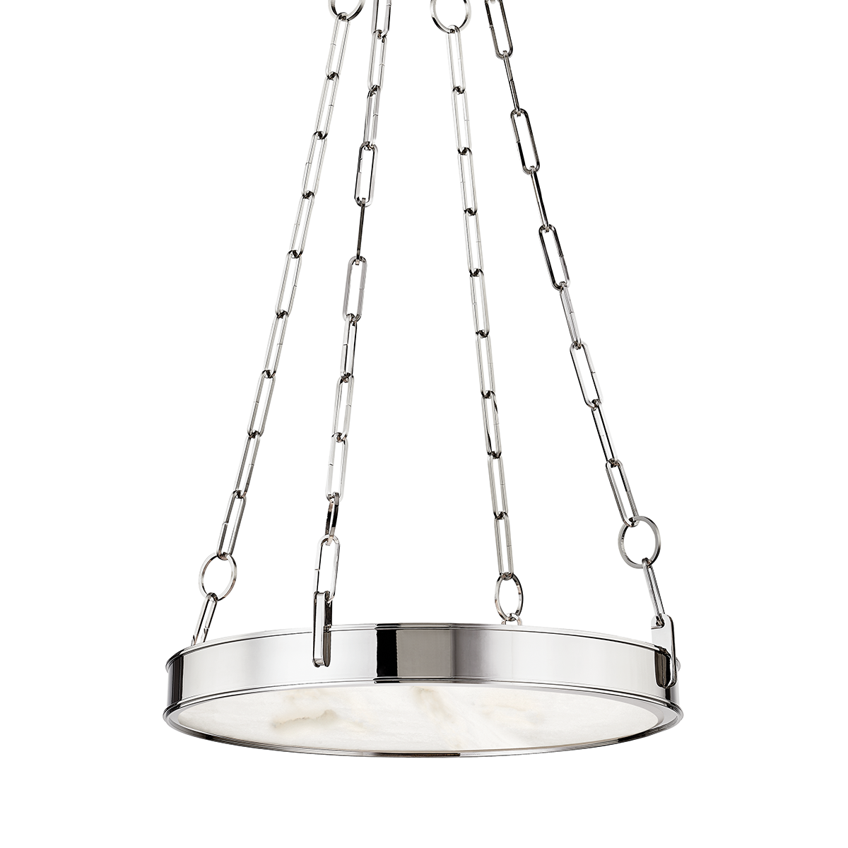 Kirby Chandelier 20" x 3.5" in polished nickel shown from a second angle to highlight the frame, arms, and shade detail.