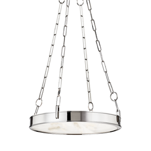 Kirby Chandelier 20" x 3.5" in polished nickel shown from a second angle to highlight the frame, arms, and shade detail.