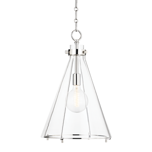 Eldridge Pendant 14" x 23.5" in Old Bronze shown from a second angle to highlight the shade shape and metal detail.