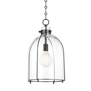 Eldridge Pendant 15.5" x 23.5" in bronze shown from a second angle to highlight the shade shape and metal detail.