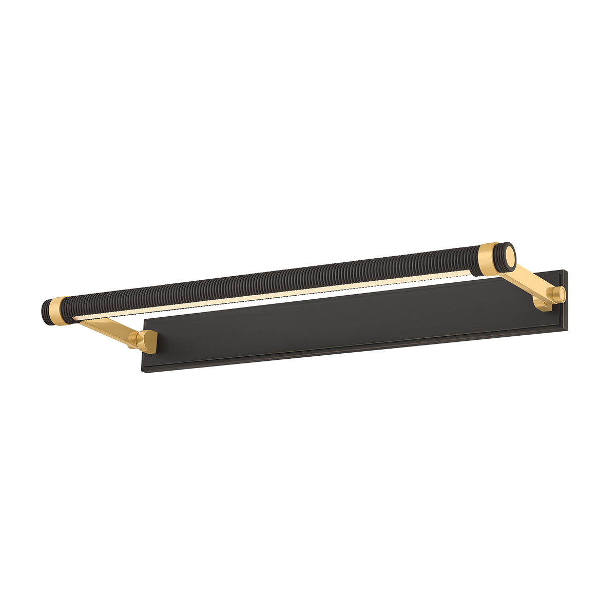 Duell Picture Light 24" in aged brass shown from a second angle to highlight the arm curve and shade proportion.